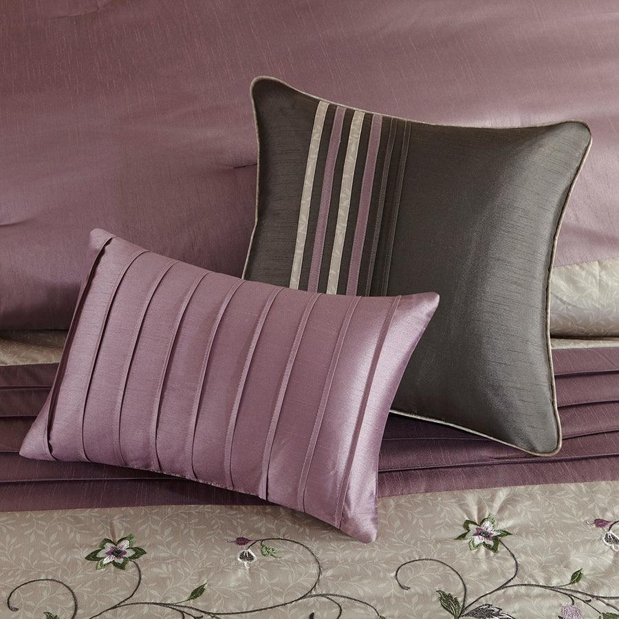 Olliix.com Comforters & Blankets - Serene Queen Embroidered 7 Piece Comforter Set Purple
