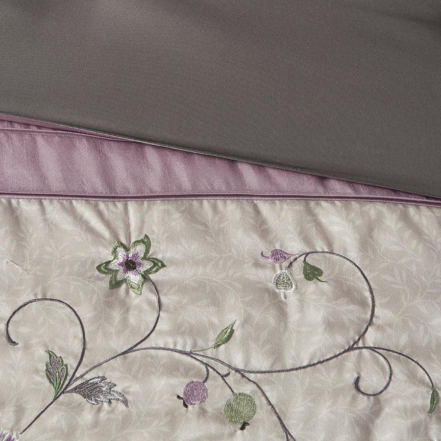 Olliix.com Comforters & Blankets - Serene Queen Embroidered 7 Piece Comforter Set Purple