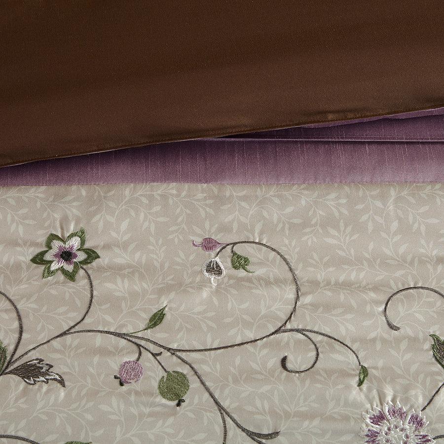 Olliix.com Comforters & Blankets - Serene Queen Embroidered 7 Piece Comforter Set Purple
