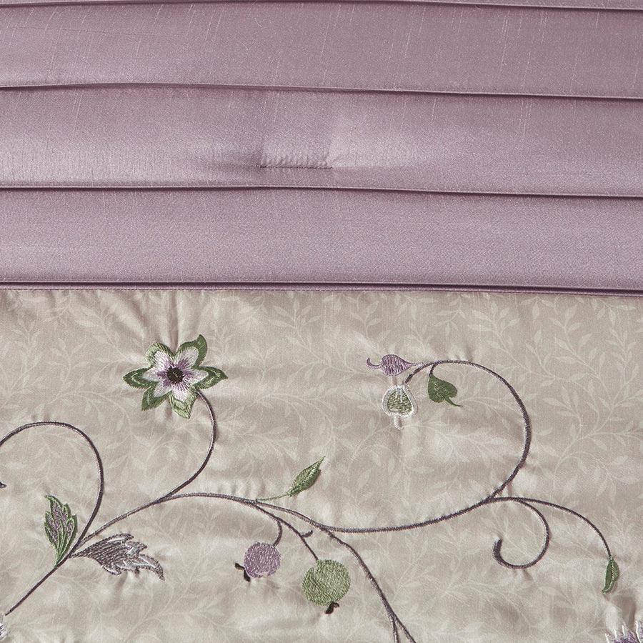 Olliix.com Comforters & Blankets - Serene Queen Embroidered 7 Piece Comforter Set Purple