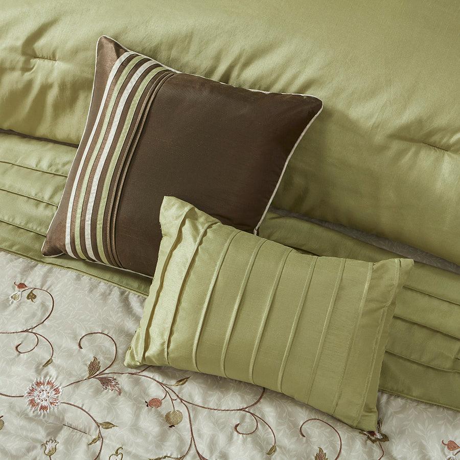 Olliix.com Comforters & Blankets - Serene Traditional Embroidered 7 Piece Comforter Set Green Cal King
