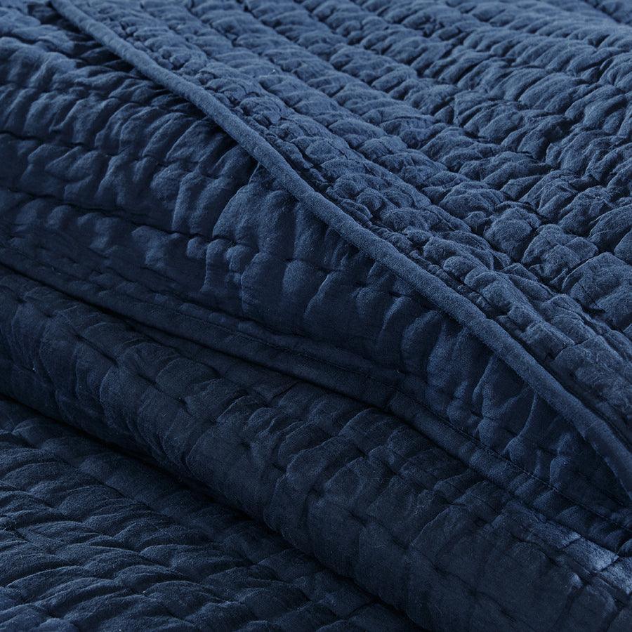 Olliix.com Comforters & Blankets - Serene Transitional Cotton Hand Quilted Coverlet Set Full/Queen Blue
