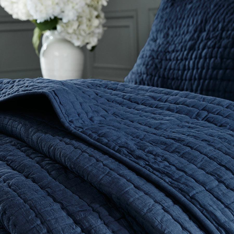 Olliix.com Comforters & Blankets - Serene Transitional Cotton Hand Quilted Coverlet Set Full/Queen Blue