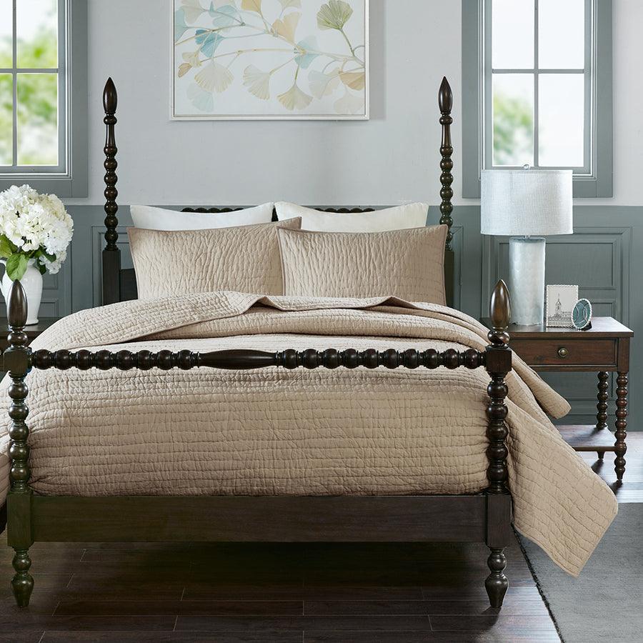 Olliix.com Comforters & Blankets - Serene Transitional Cotton Hand Quilted Coverlet Set King Linen