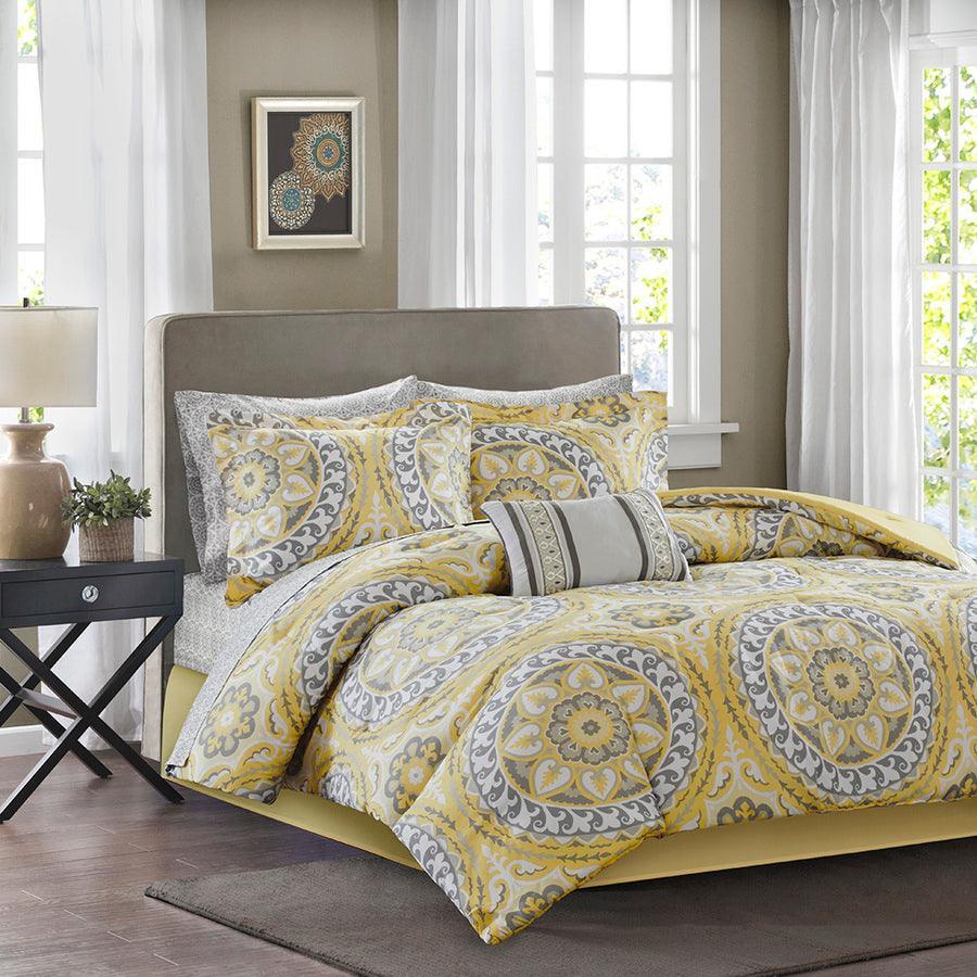 Olliix.com Comforters & Blankets - Serenity 26 " W Complete Comforter and Cotton Sheet Set Yellow Queen