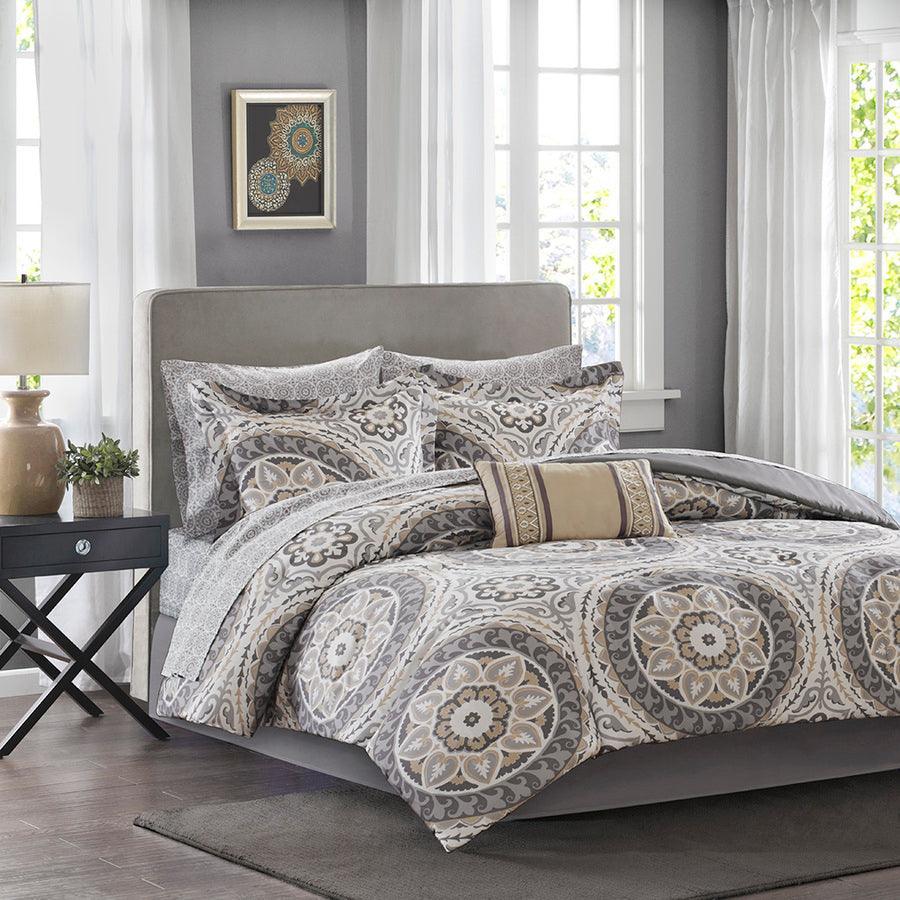 Olliix.com Comforters & Blankets - Serenity Complete 108 " D Comforter and Cotton Sheet Set Taupe Cal King