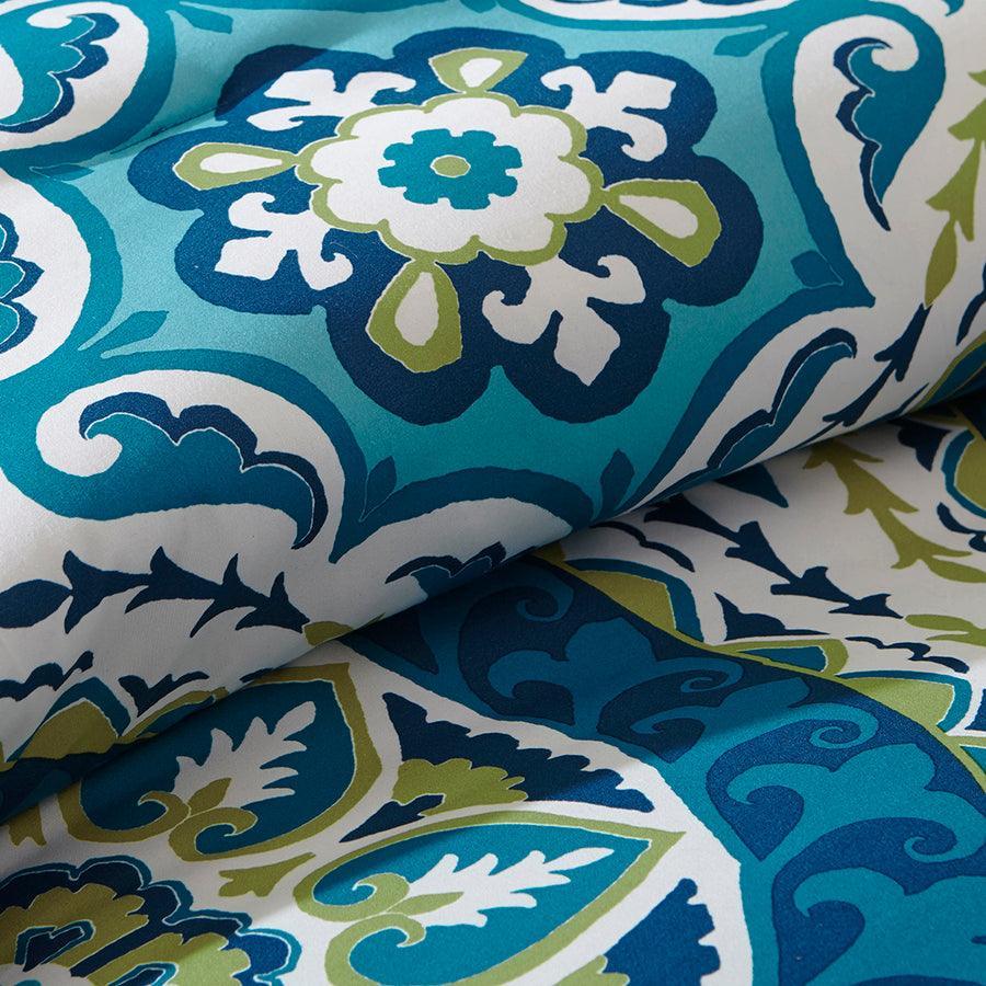 Olliix.com Comforters & Blankets - Serenity Complete Global Inspired Comforter and Cotton Sheet Set Blue Queen