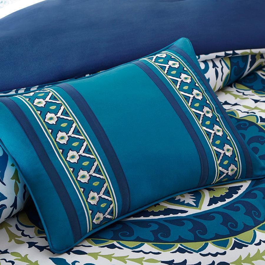 Olliix.com Comforters & Blankets - Serenity Complete Global Inspired Comforter and Cotton Sheet Set Blue Queen