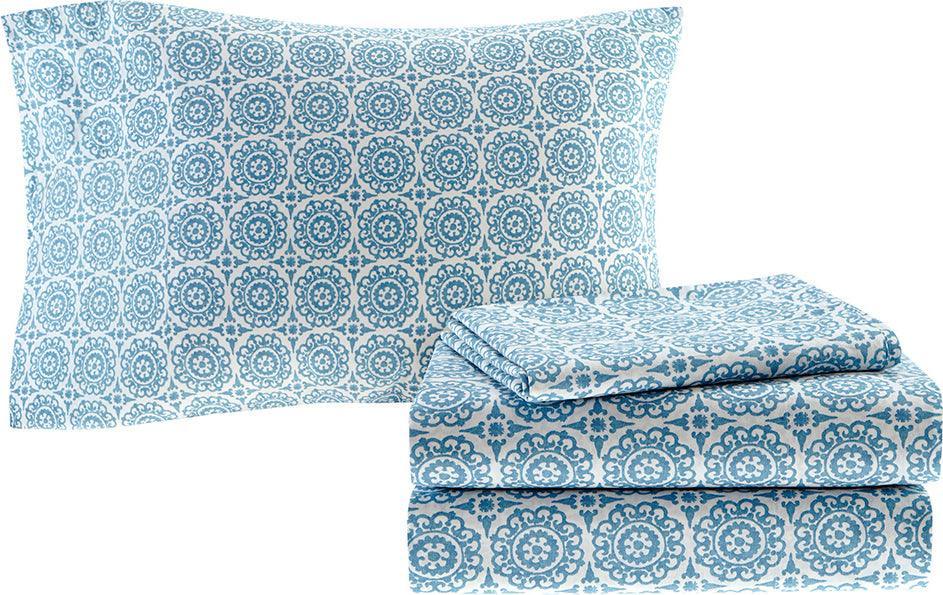 Olliix.com Comforters & Blankets - Serenity Complete Global Inspired Comforter and Cotton Sheet Set Blue Queen