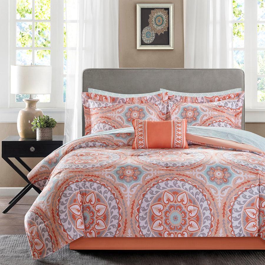 Olliix.com Comforters & Blankets - Serenity Full Complete Global Inspired Comforter and Cotton Sheet Set Coral