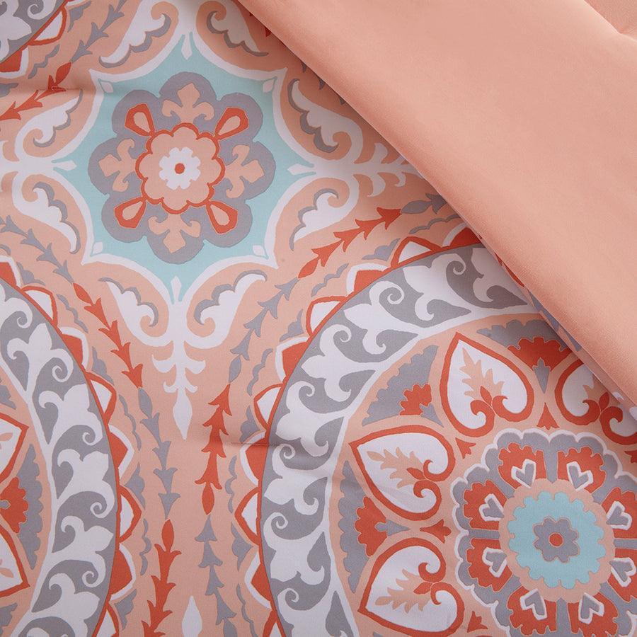 Olliix.com Comforters & Blankets - Serenity Full Complete Global Inspired Comforter and Cotton Sheet Set Coral