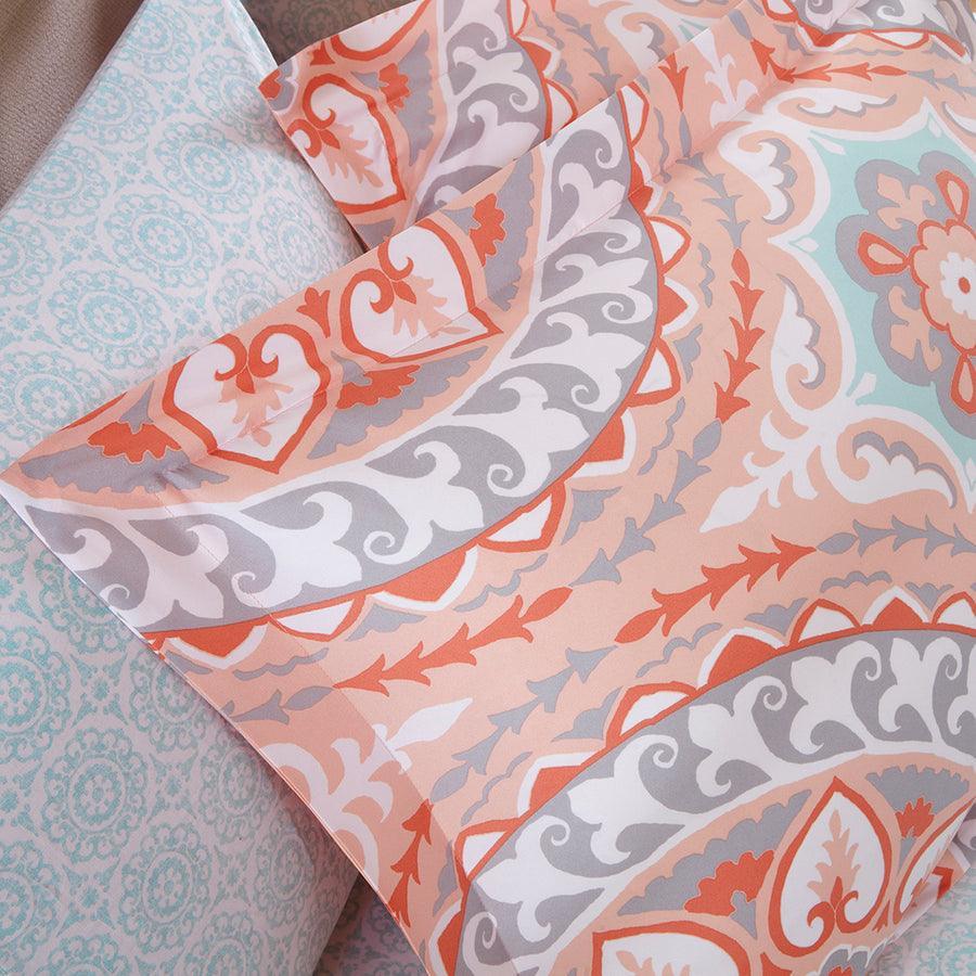 Olliix.com Comforters & Blankets - Serenity Full Complete Global Inspired Comforter and Cotton Sheet Set Coral