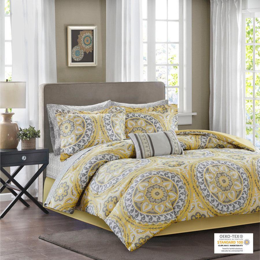 Olliix.com Comforters & Blankets - Serenity Full Complete Global Inspired Comforter and Cotton Sheet Set Yellow