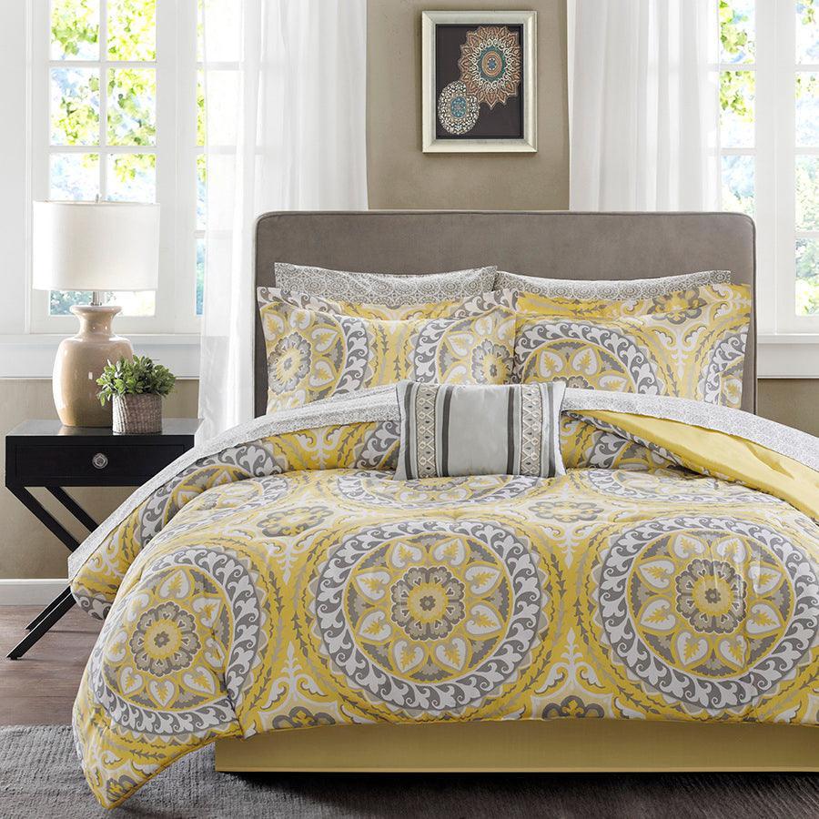 Olliix.com Comforters & Blankets - Serenity Full Complete Global Inspired Comforter and Cotton Sheet Set Yellow