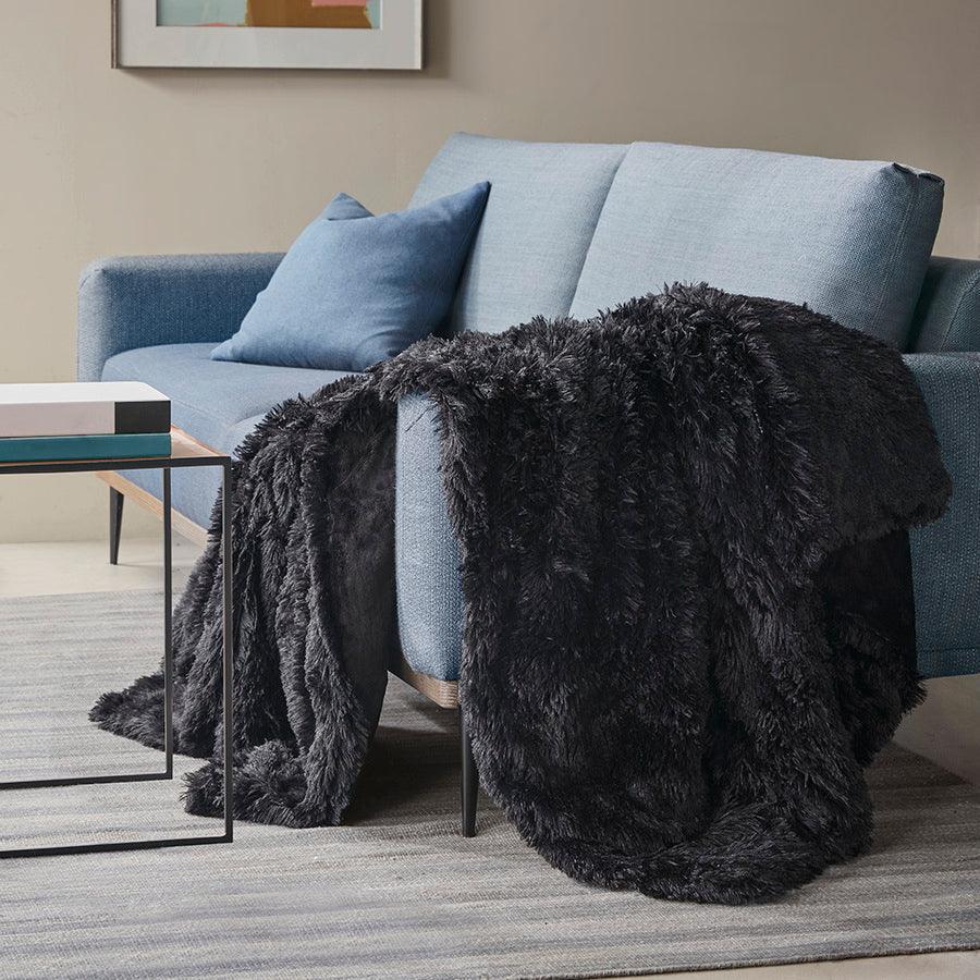 Olliix.com Comforters & Blankets - Shaggy Fur Weighted Blanket Black BR51-3077