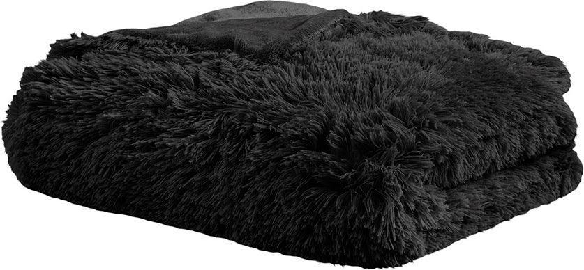 Olliix.com Comforters & Blankets - Shaggy Fur Weighted Blanket Black BR51-3077