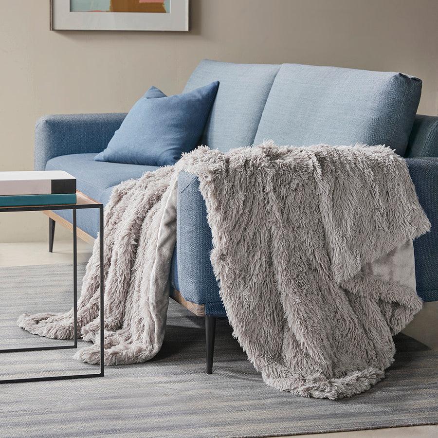 Olliix.com Comforters & Blankets - Shaggy Fur Weighted Blanket Grey BR51-3078