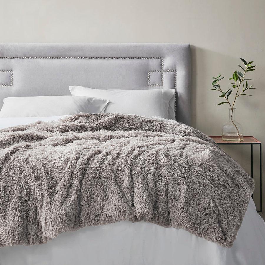 Olliix.com Comforters & Blankets - Shaggy Fur Weighted Blanket Grey BR51-3078