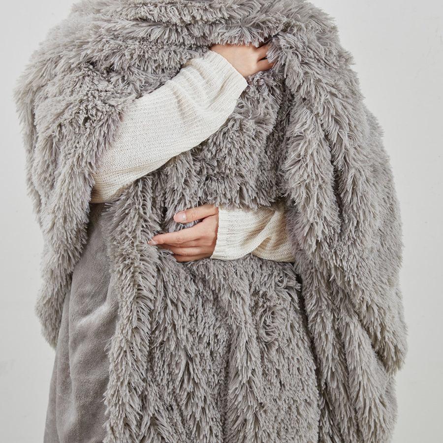 Olliix.com Comforters & Blankets - Shaggy Fur Weighted Blanket Grey BR51-3078