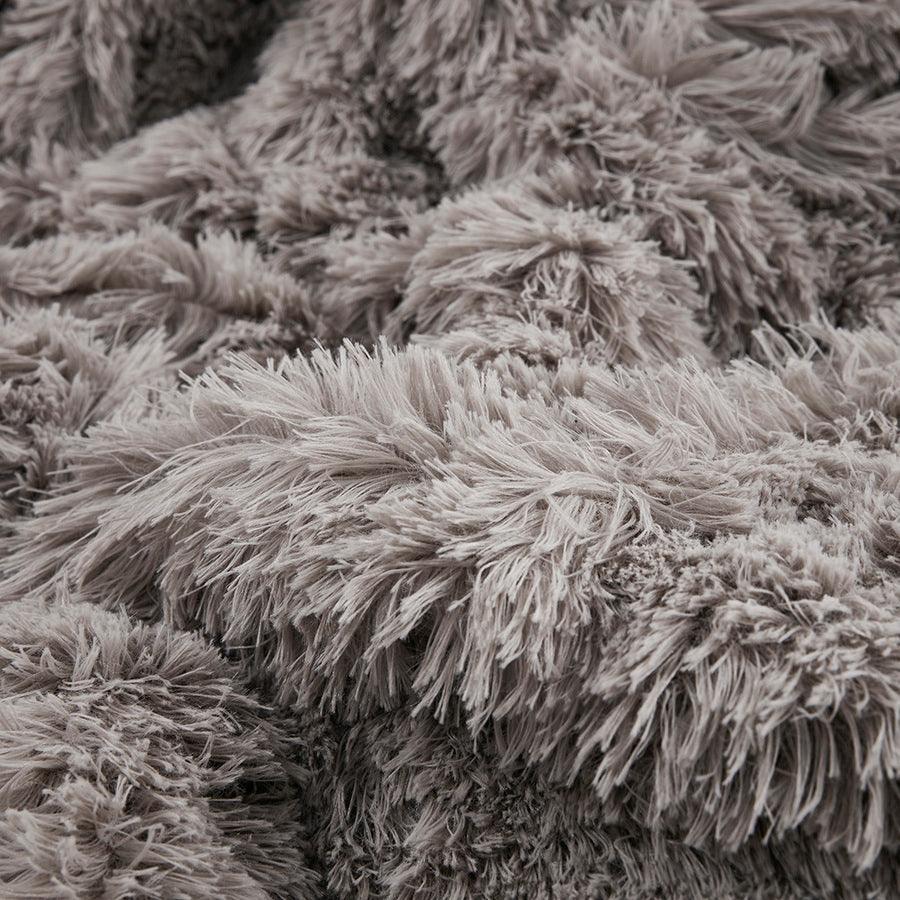 Olliix.com Comforters & Blankets - Shaggy Fur Weighted Blanket Grey BR51-3078
