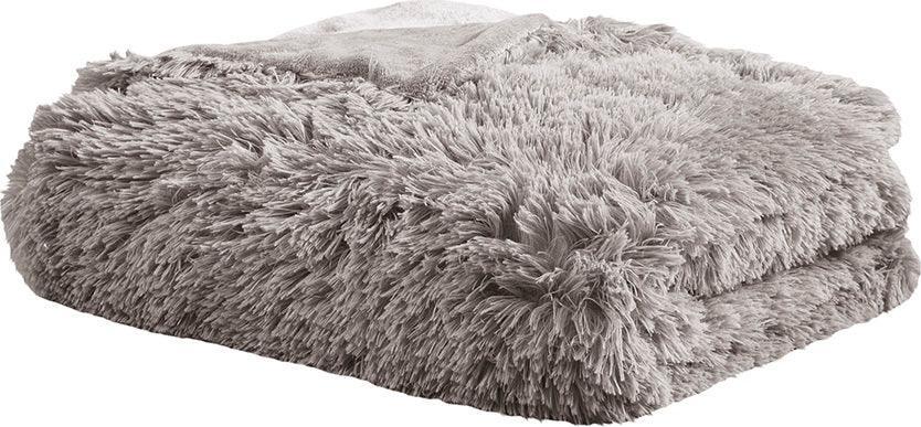 Olliix.com Comforters & Blankets - Shaggy Fur Weighted Blanket Grey BR51-3078