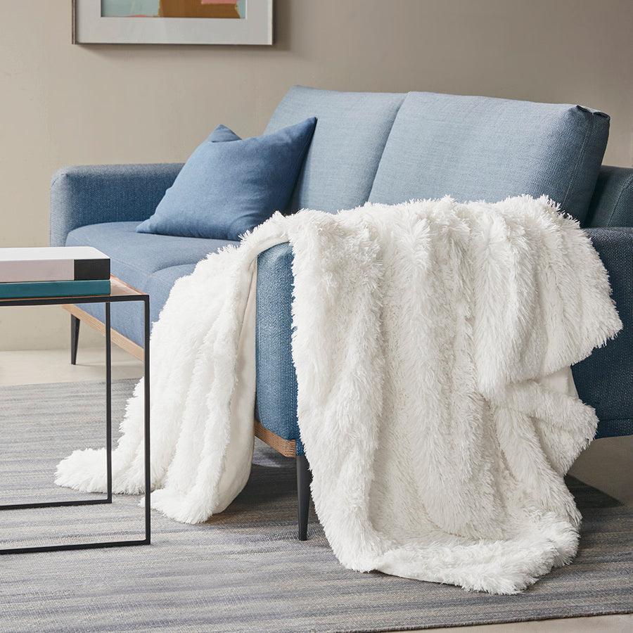 Olliix.com Comforters & Blankets - Shaggy Fur Weighted Blanket Ivory BR51-3079