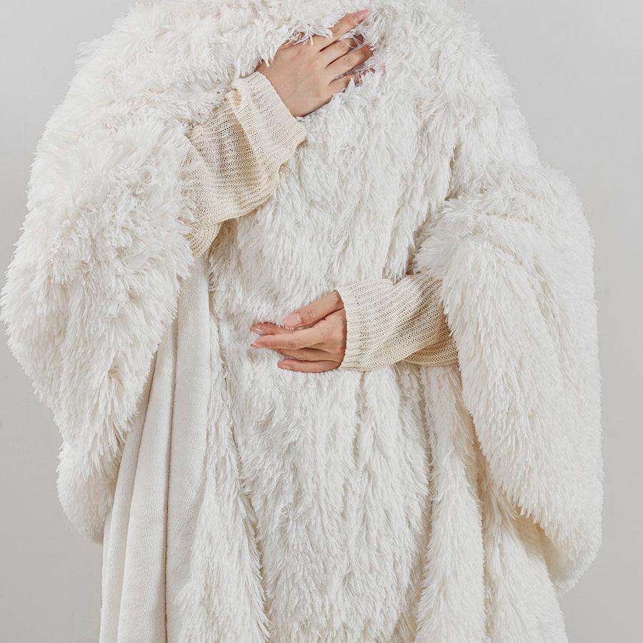 Olliix.com Comforters & Blankets - Shaggy Fur Weighted Blanket Ivory BR51-3079