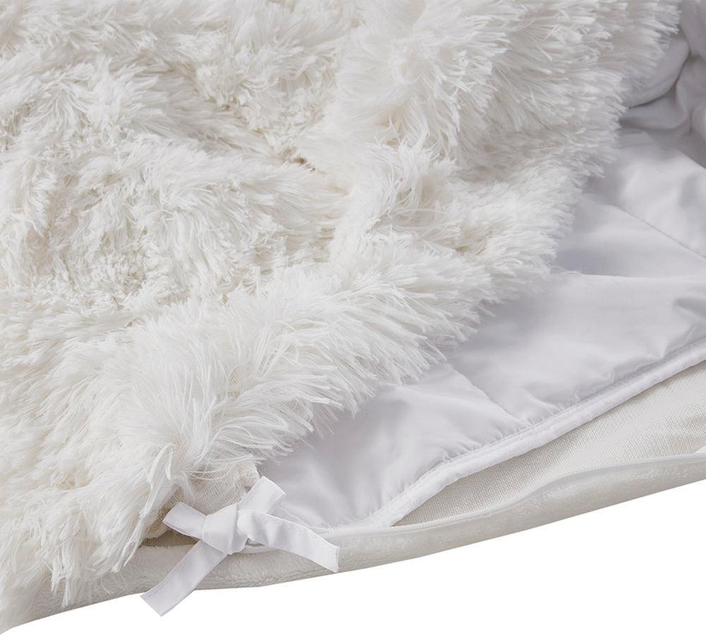 Olliix.com Comforters & Blankets - Shaggy Fur Weighted Blanket Ivory BR51-3079