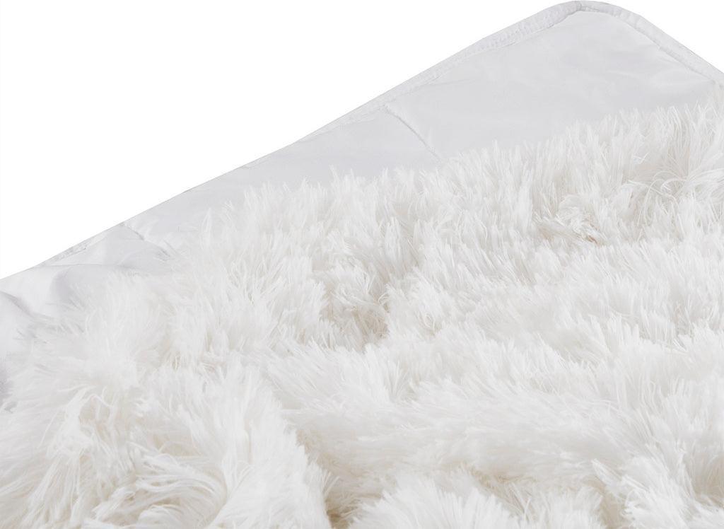 Olliix.com Comforters & Blankets - Shaggy Fur Weighted Blanket Ivory BR51-3079
