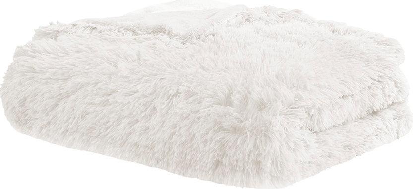 Olliix.com Comforters & Blankets - Shaggy Fur Weighted Blanket Ivory BR51-3079
