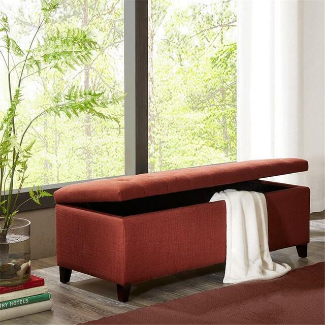 Olliix.com Benches - Shandra Tufted Top Storage Bench Rust Red