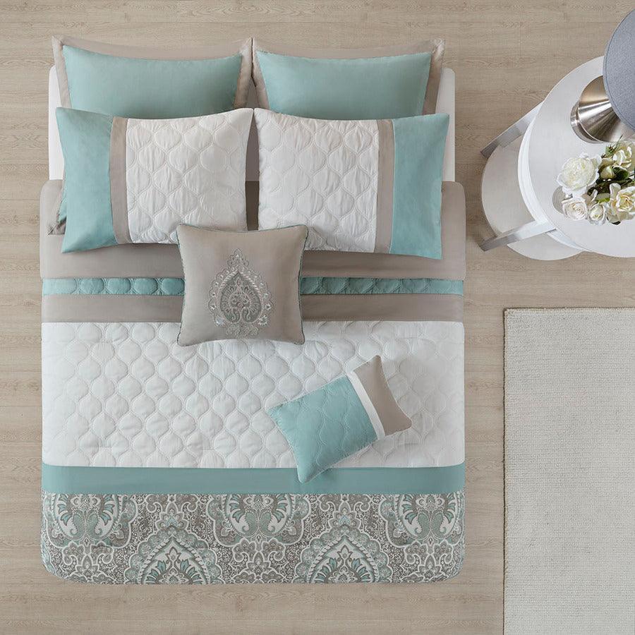 Olliix.com Comforters & Blankets - Shawnee 8 Piece 26" W Comforter Set Seafoam Queen