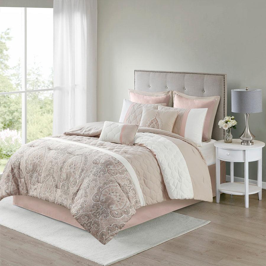 Olliix.com Comforters & Blankets - Shawnee California King 8 Piece Comforter Set Blush