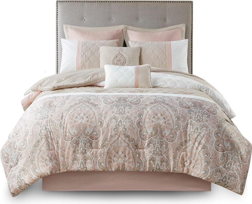 Olliix.com Comforters & Blankets - Shawnee California King 8 Piece Comforter Set Blush