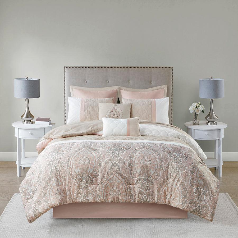 Olliix.com Comforters & Blankets - Shawnee California King 8 Piece Comforter Set Blush