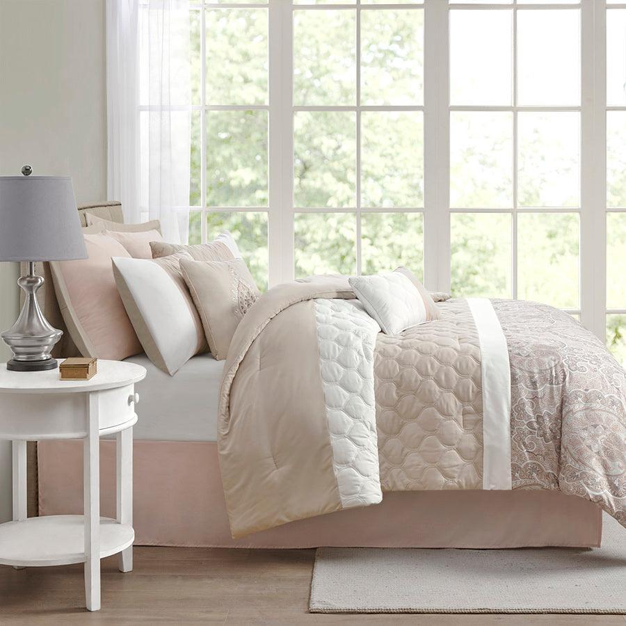 Olliix.com Comforters & Blankets - Shawnee California King 8 Piece Comforter Set Blush
