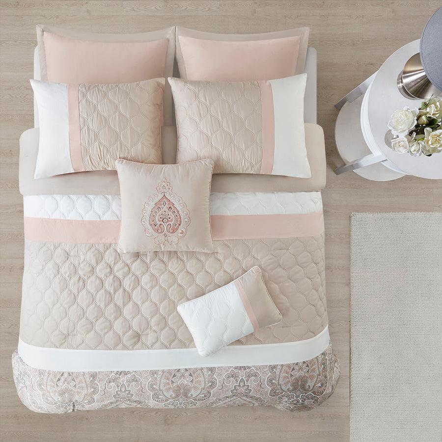 Olliix.com Comforters & Blankets - Shawnee California King 8 Piece Comforter Set Blush