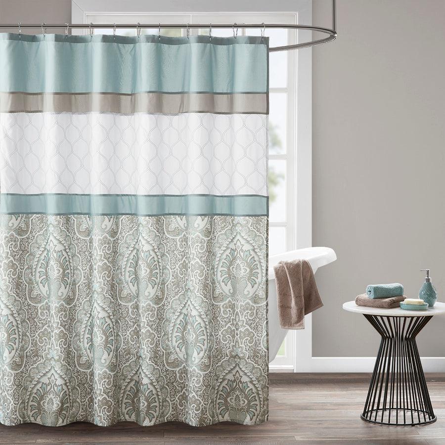 Olliix.com Shower Curtains - Shawnee Printed and Embroidered Shower Curtain Seafoam