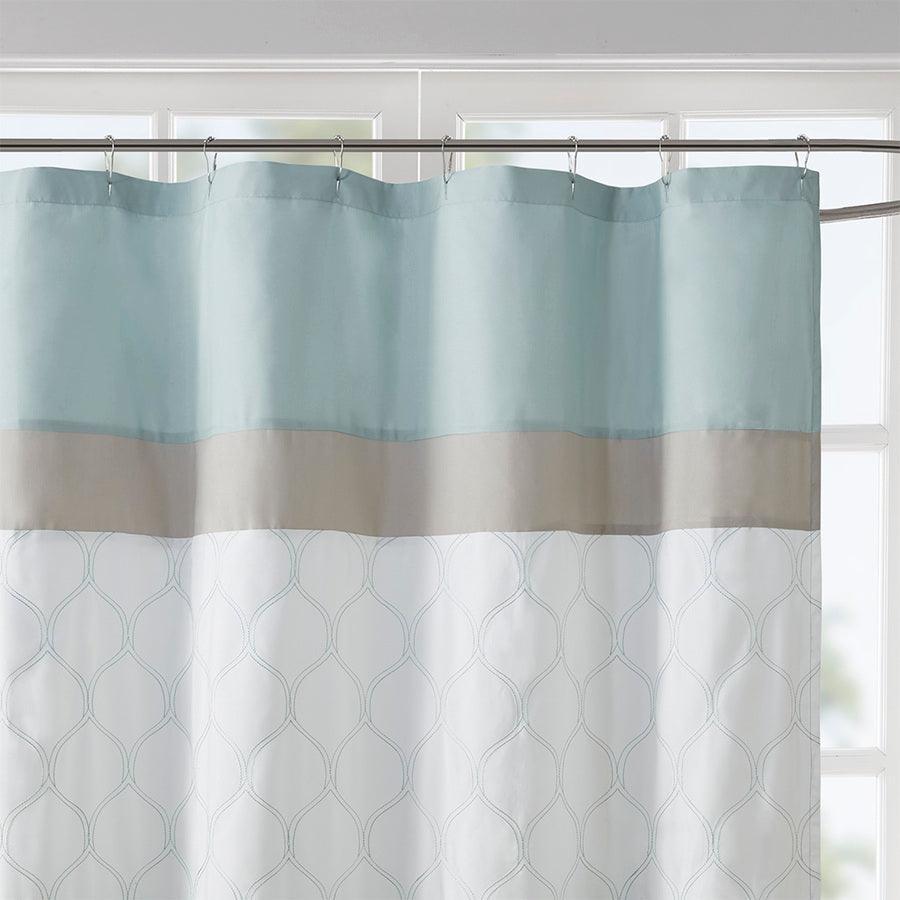 Olliix.com Shower Curtains - Shawnee Printed and Embroidered Shower Curtain Seafoam