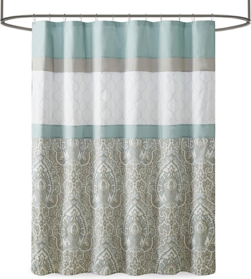 Olliix.com Shower Curtains - Shawnee Printed and Embroidered Shower Curtain Seafoam