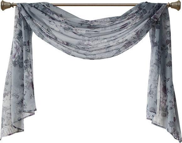 Olliix.com Curtains - Simone 144 H Printed Floral Voile Sheer Scarf Gray