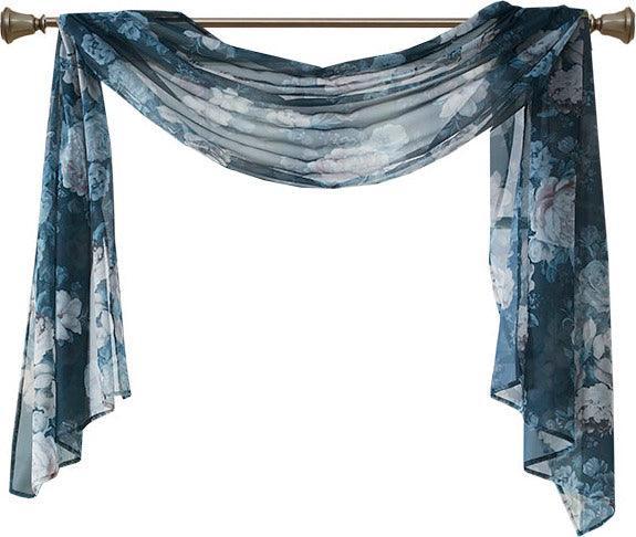 Olliix.com Curtains - Simone 144 H Printed Floral Voile Sheer Scarf Navy
