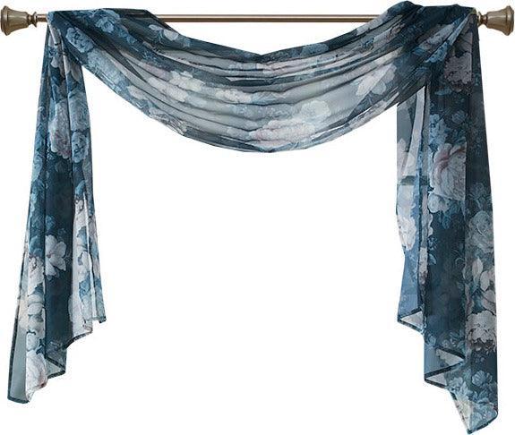Olliix.com Curtains - Simone 216 H Printed Floral Voile Sheer Scarf Navy