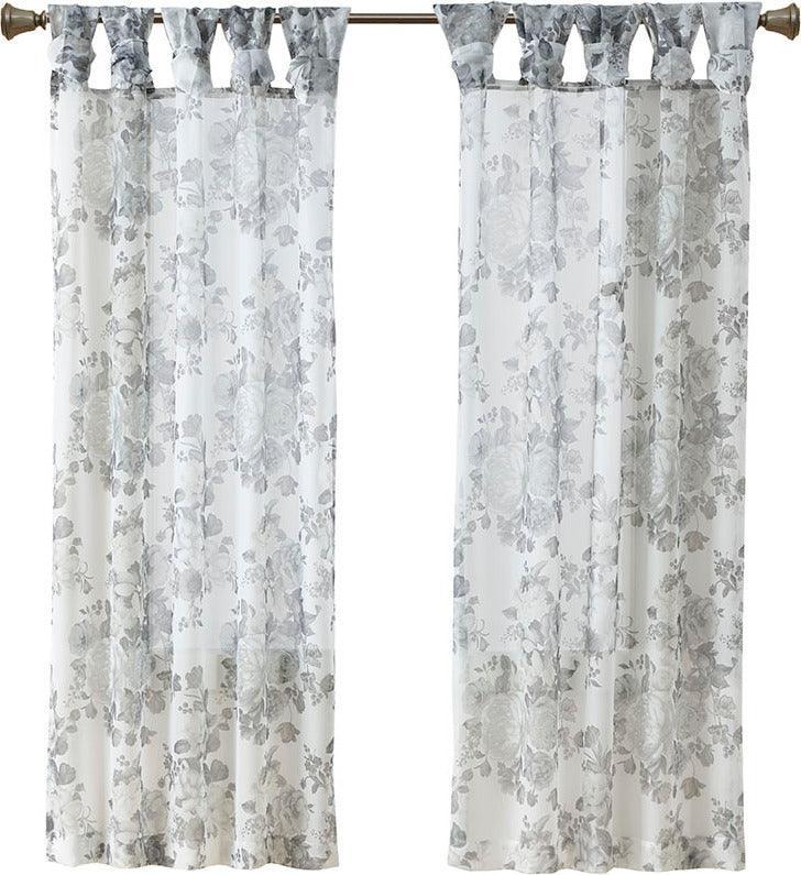 Olliix.com Curtains - Simone 84 H Printed Floral Twist Tab Top Voile Sheer White