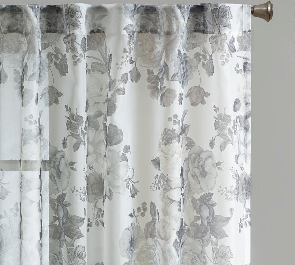 Olliix.com Curtains - Simone 95 H Printed Floral Rod Pocket and Back Tab Voile Sheer White