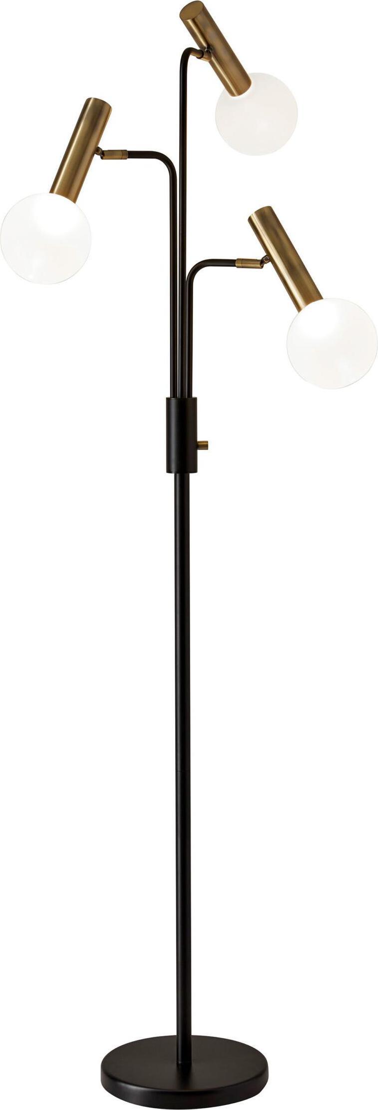 Adesso Floor Lamps - Sinclair LED 3-Arm Floor Lamp Black & Antique Brass