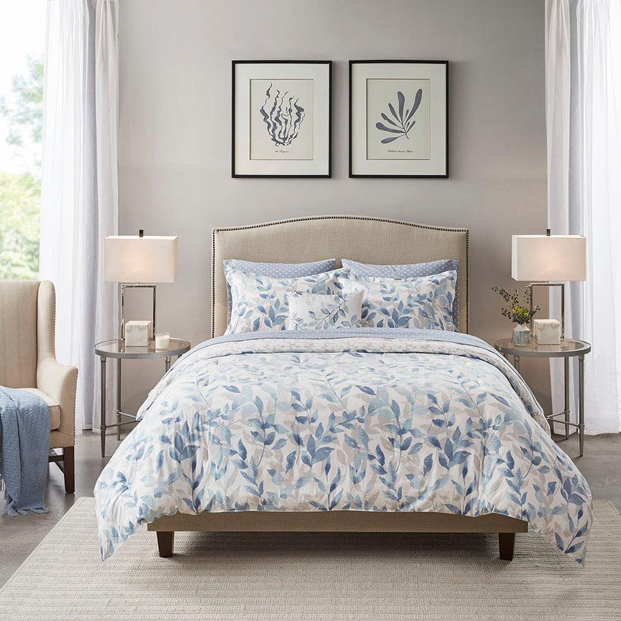 Olliix.com Comforters & Blankets - Sofia 36 " W Reversible Complete Bedding Set Blue Cal King