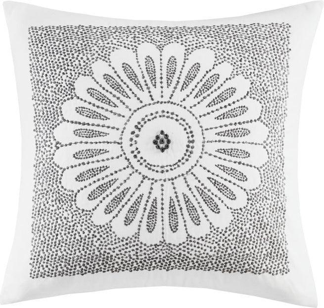 Olliix.com Pillows - Sofia Mid-Century Cotton Embroidered Decorative Square Pillow 20x20" Gray