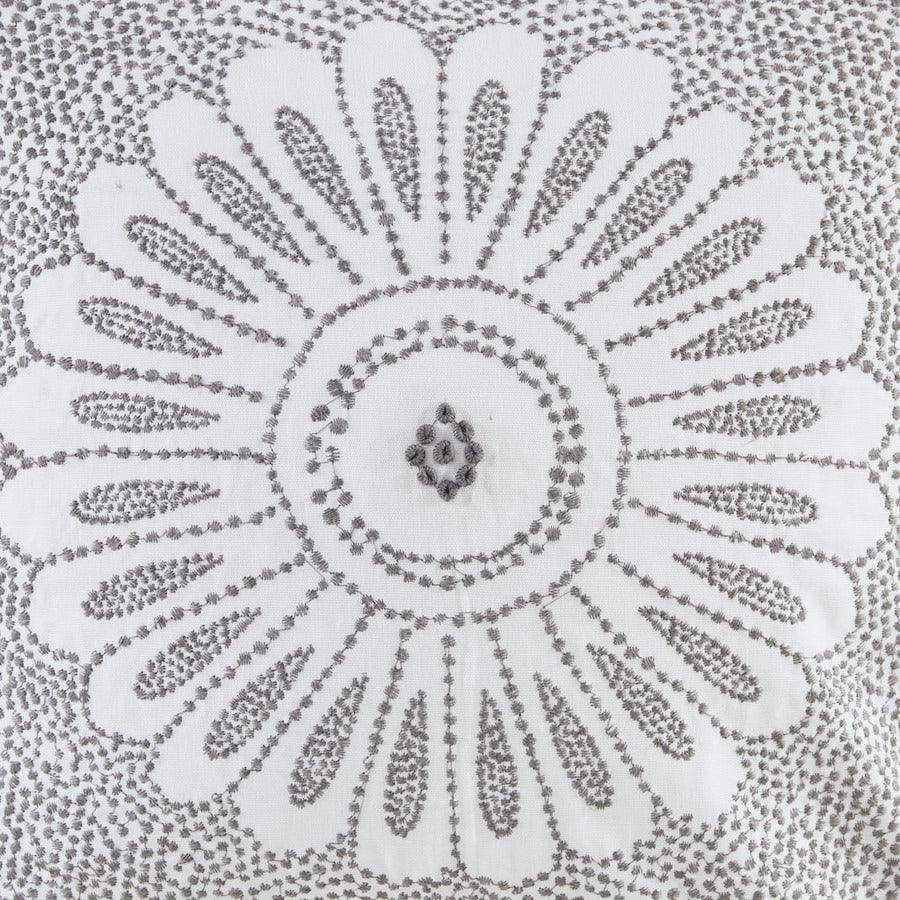 Olliix.com Pillows - Sofia Mid-Century Cotton Embroidered Decorative Square Pillow 20x20" Gray