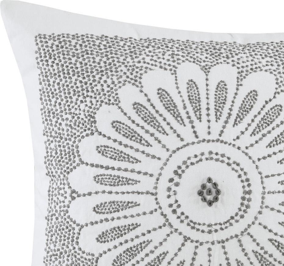 Olliix.com Pillows - Sofia Mid-Century Cotton Embroidered Decorative Square Pillow 20x20" Gray